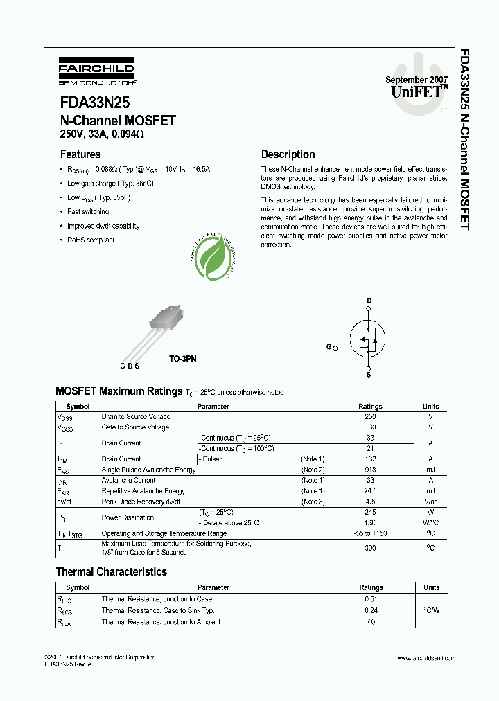 FDA33N25_4122073.PDF Datasheet