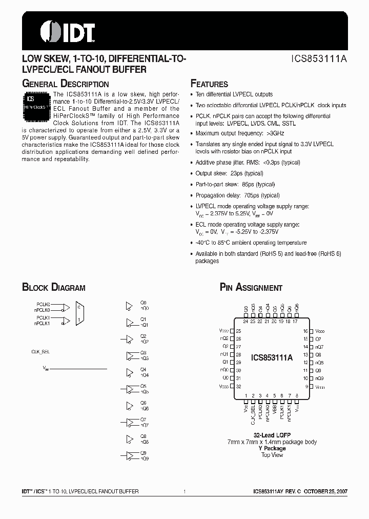 ICS853111AYL_4145106.PDF Datasheet