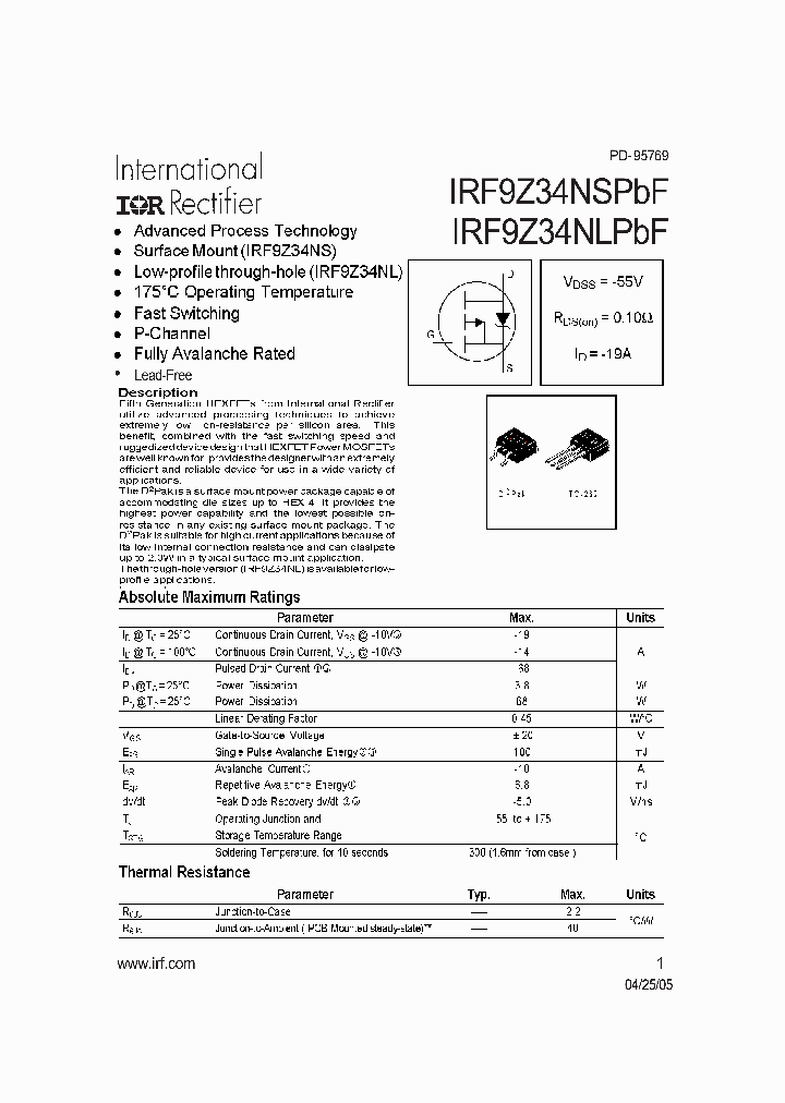 IRF9Z34NSPBF_4123726.PDF Datasheet