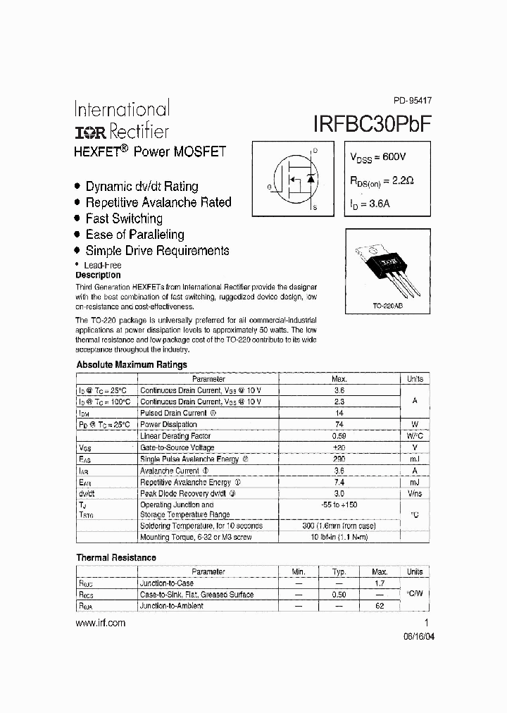 IRFBC30PBF_4115815.PDF Datasheet