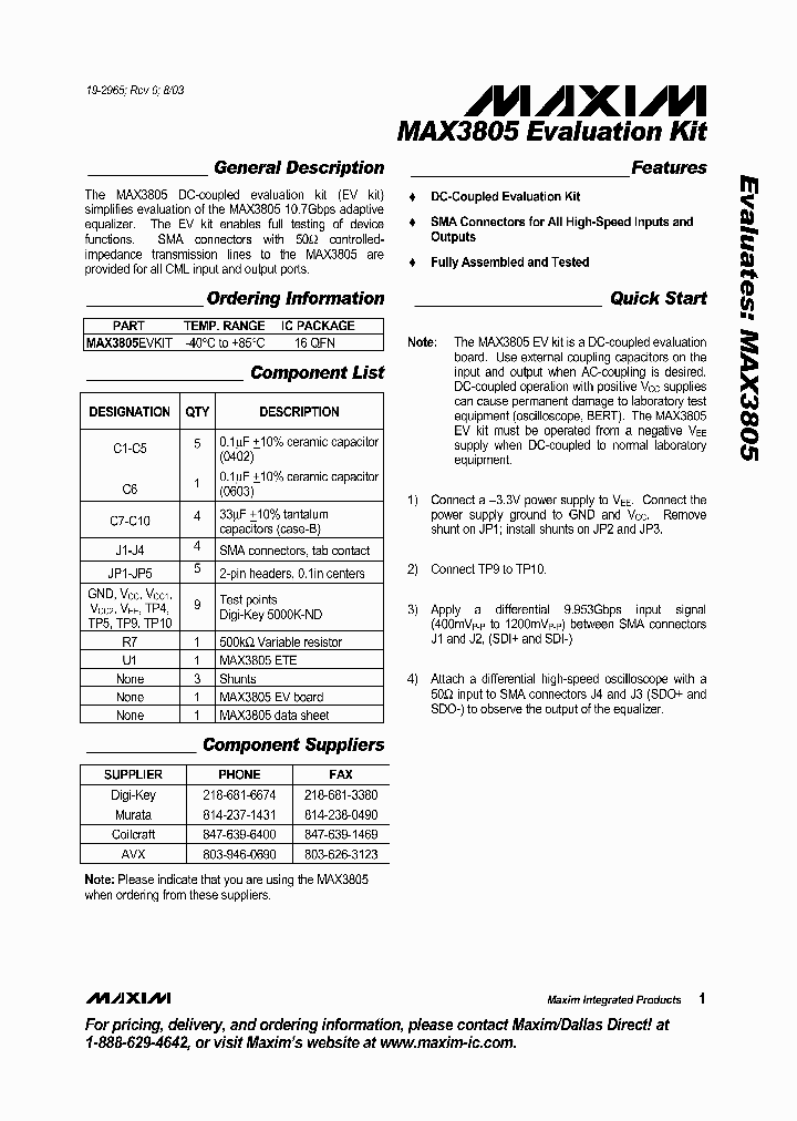 MAX3805EVKIT_4144570.PDF Datasheet