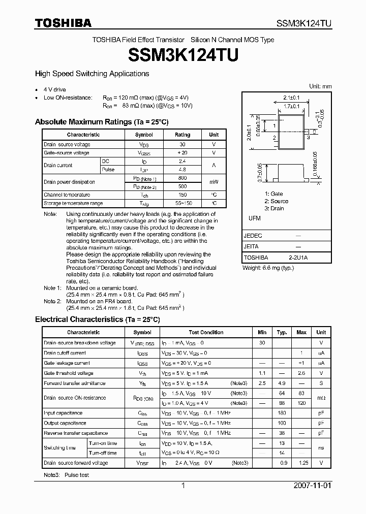 SSM3K124TU_4124546.PDF Datasheet