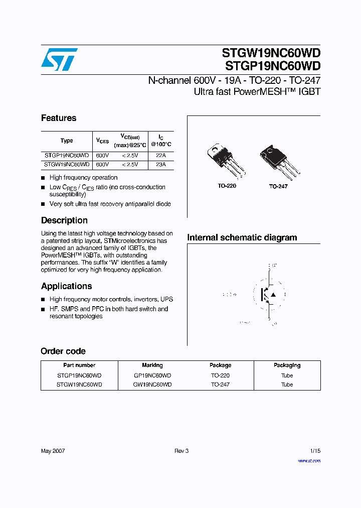 STGW19NC60WD_4121568.PDF Datasheet