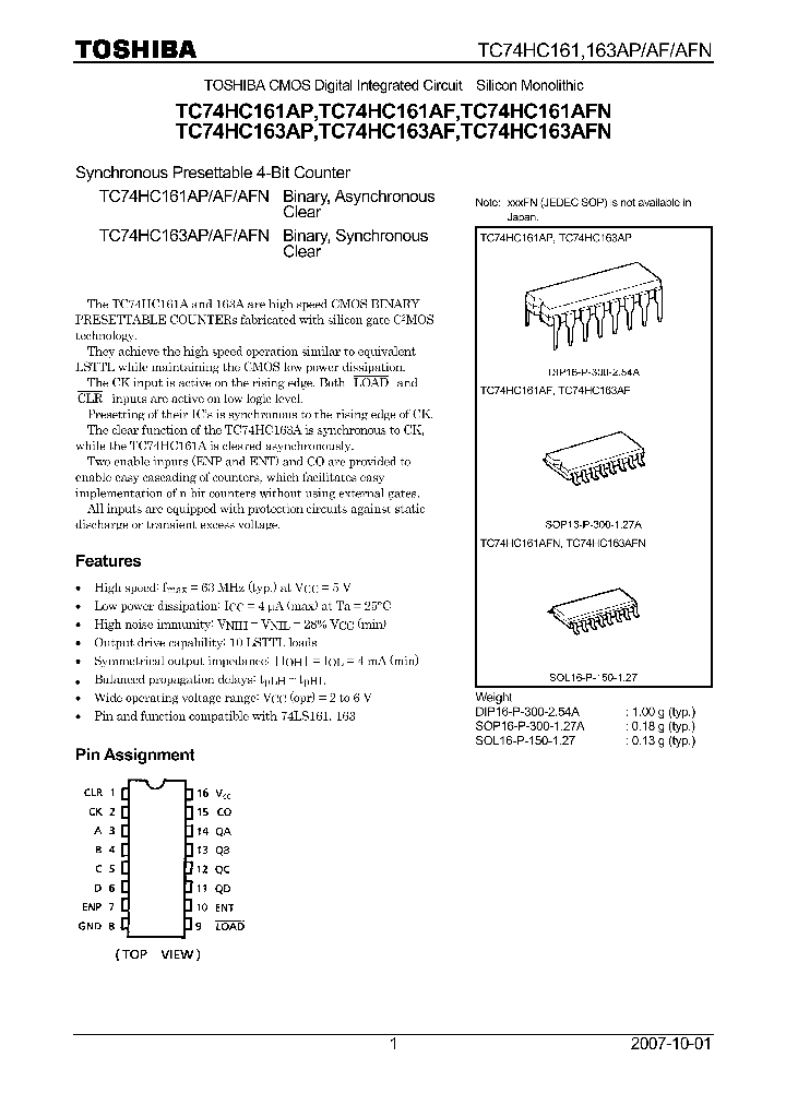 TC74HC161AP07_4124526.PDF Datasheet