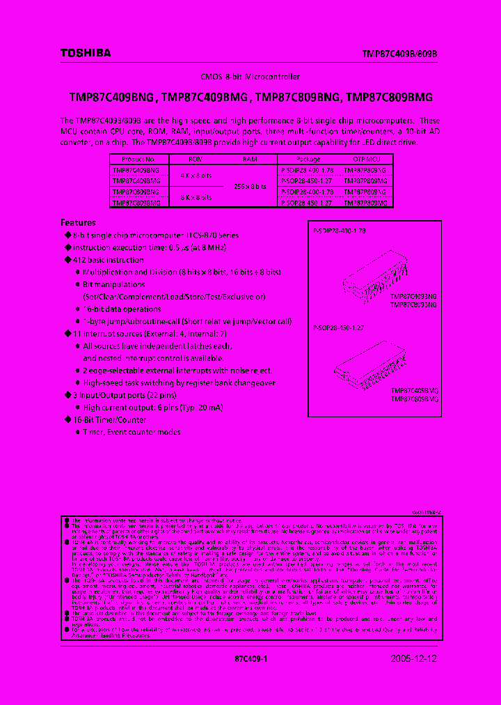 TMP87C809BMG_4108925.PDF Datasheet