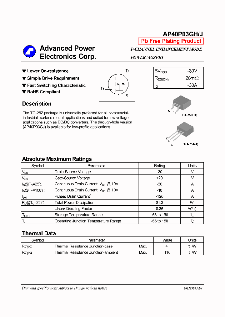 AP40P03GH_4328998.PDF Datasheet