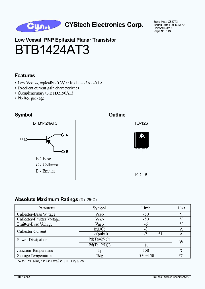 BTB1424AT3_4754287.PDF Datasheet