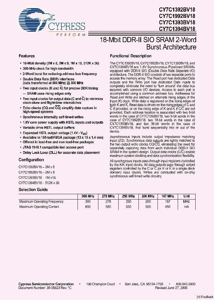 CY7C1392BV18-167BZC_4511635.PDF Datasheet