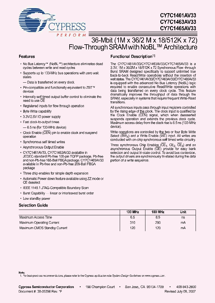 CY7C1461AV33-100AXC_4776994.PDF Datasheet