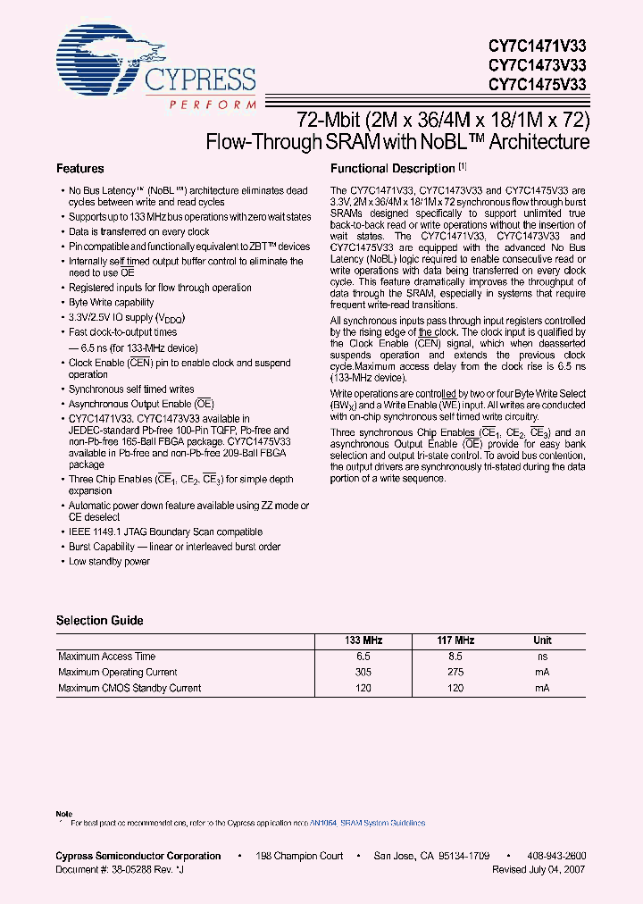 CY7C1475V33-133BGXI_4586802.PDF Datasheet