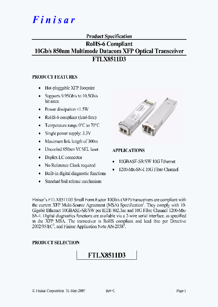 FTLX8511D3_4407852.PDF Datasheet