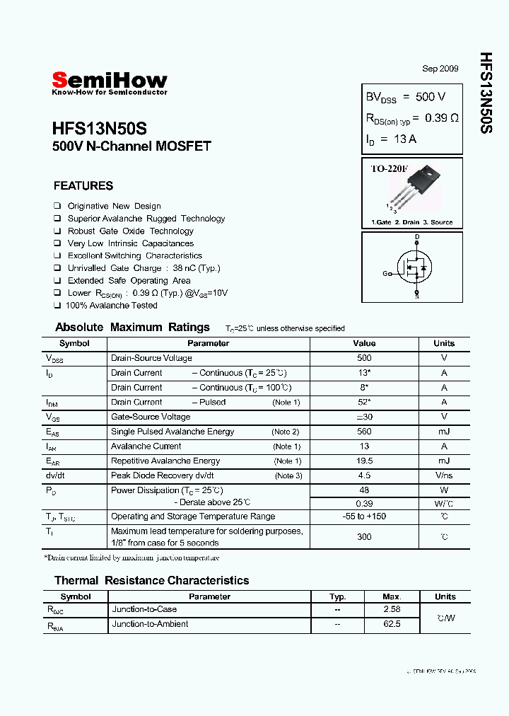 HFS13N50S_4566407.PDF Datasheet