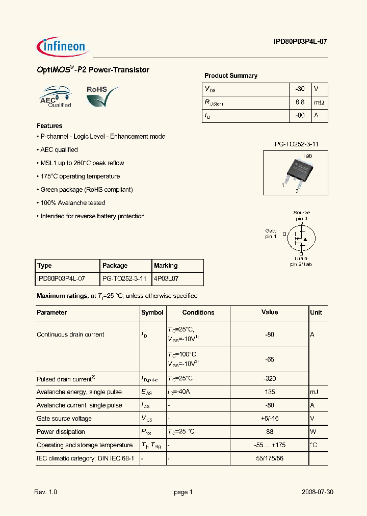 IPD80P03P4L-07_4714697.PDF Datasheet