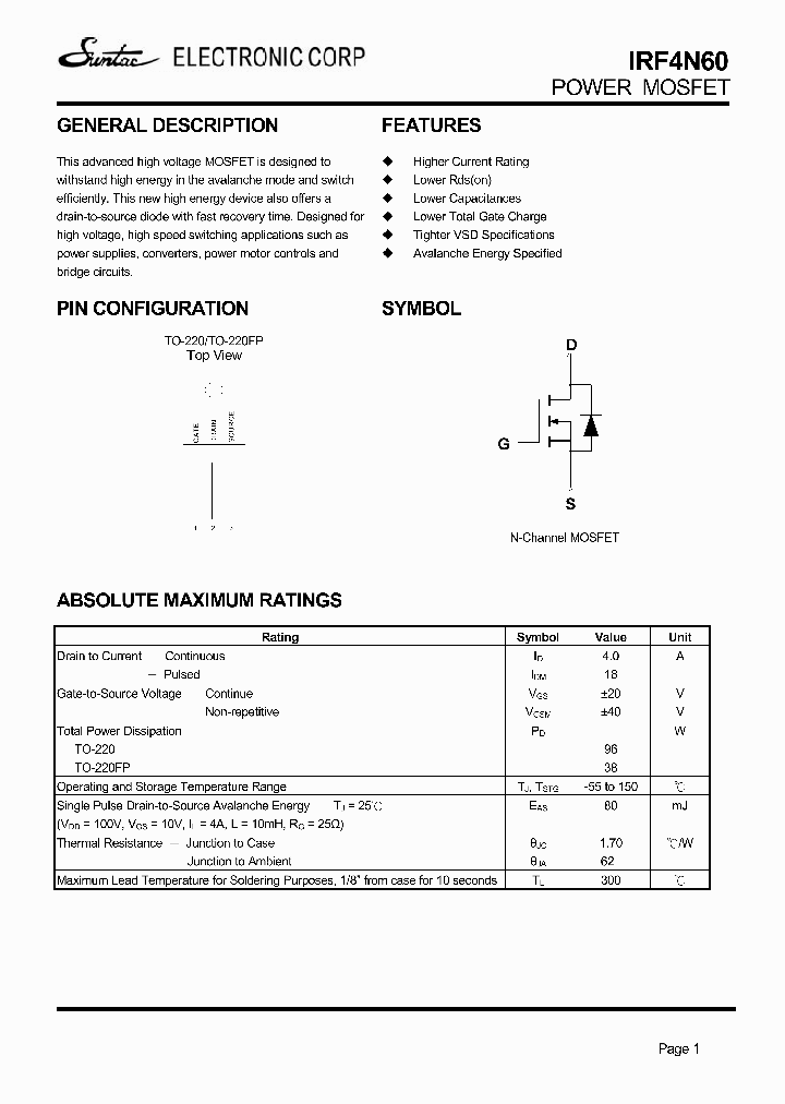 IRF4N60_4872830.PDF Datasheet