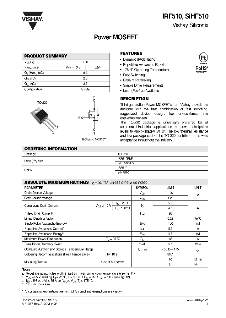 IRF510_4258400.PDF Datasheet