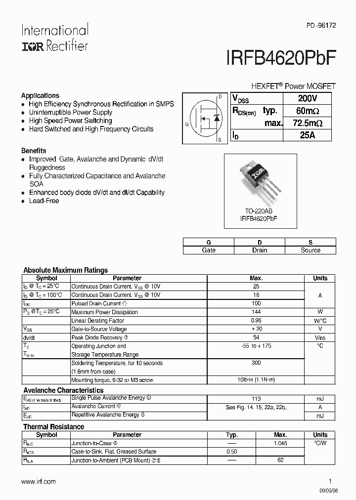 IRFB4620PBF_4535168.PDF Datasheet