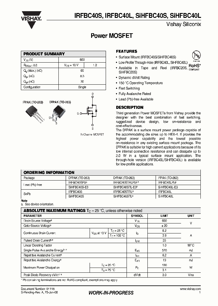 IRFBC40L_4265954.PDF Datasheet