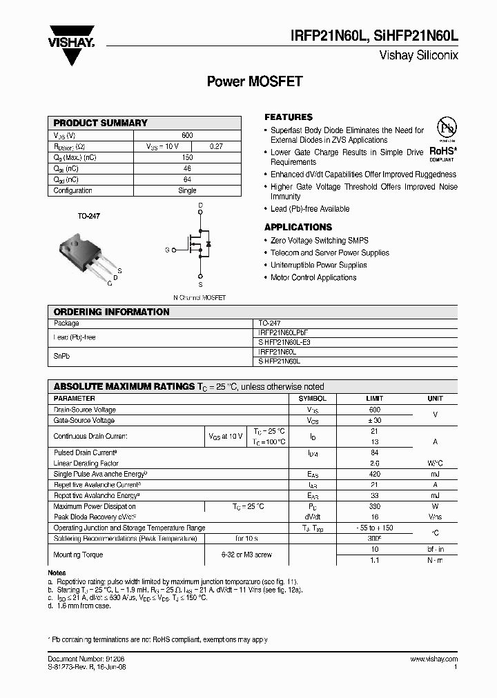 IRFP21N60L_4255791.PDF Datasheet