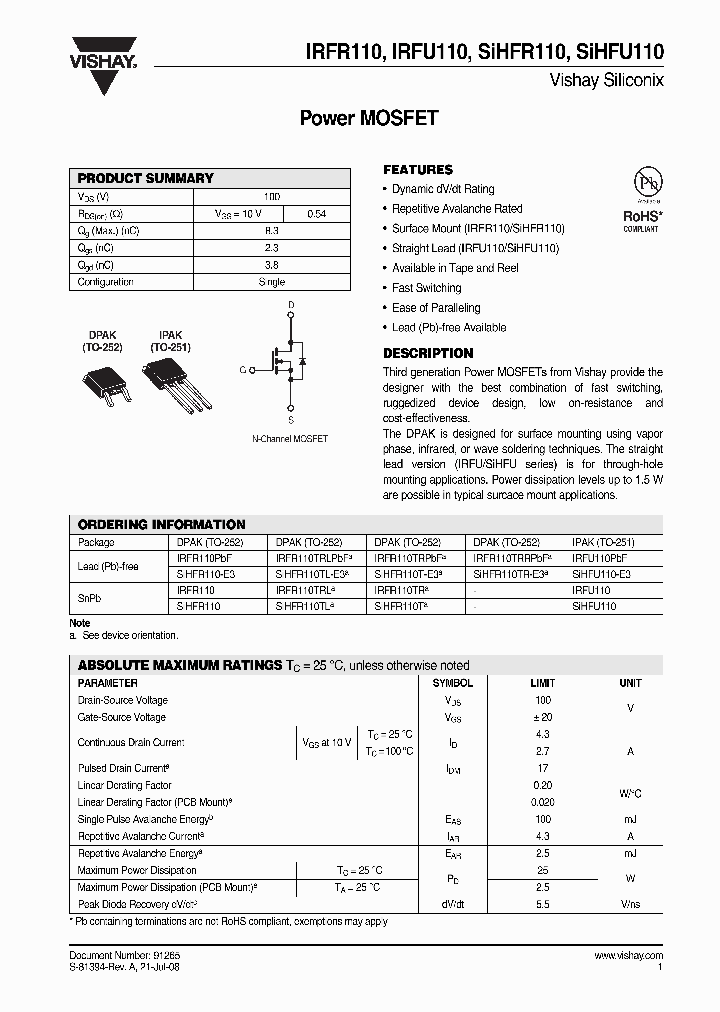 IRFR110PBF_4259070.PDF Datasheet