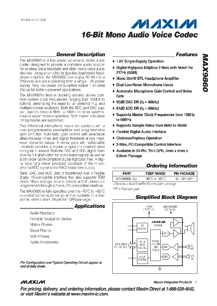 MAX9860ETG_4824809.PDF Datasheet