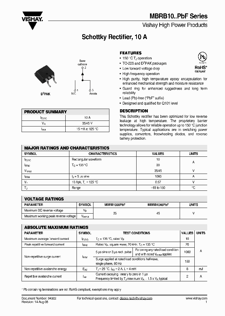 MBRB1035PBF_4640346.PDF Datasheet