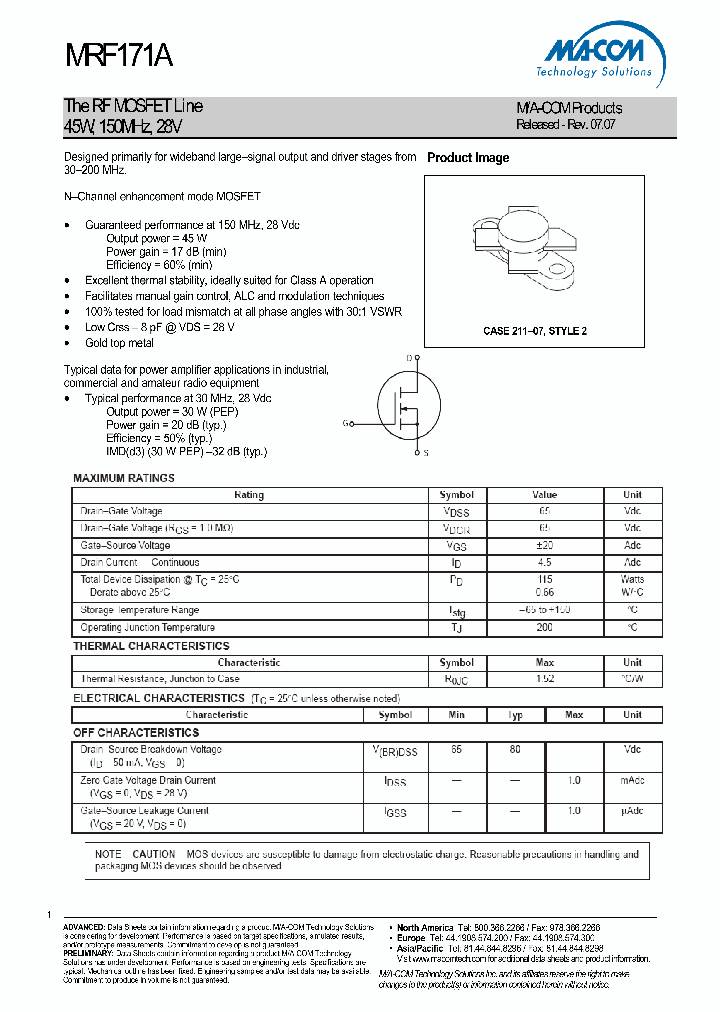 MRF171A_4674600.PDF Datasheet