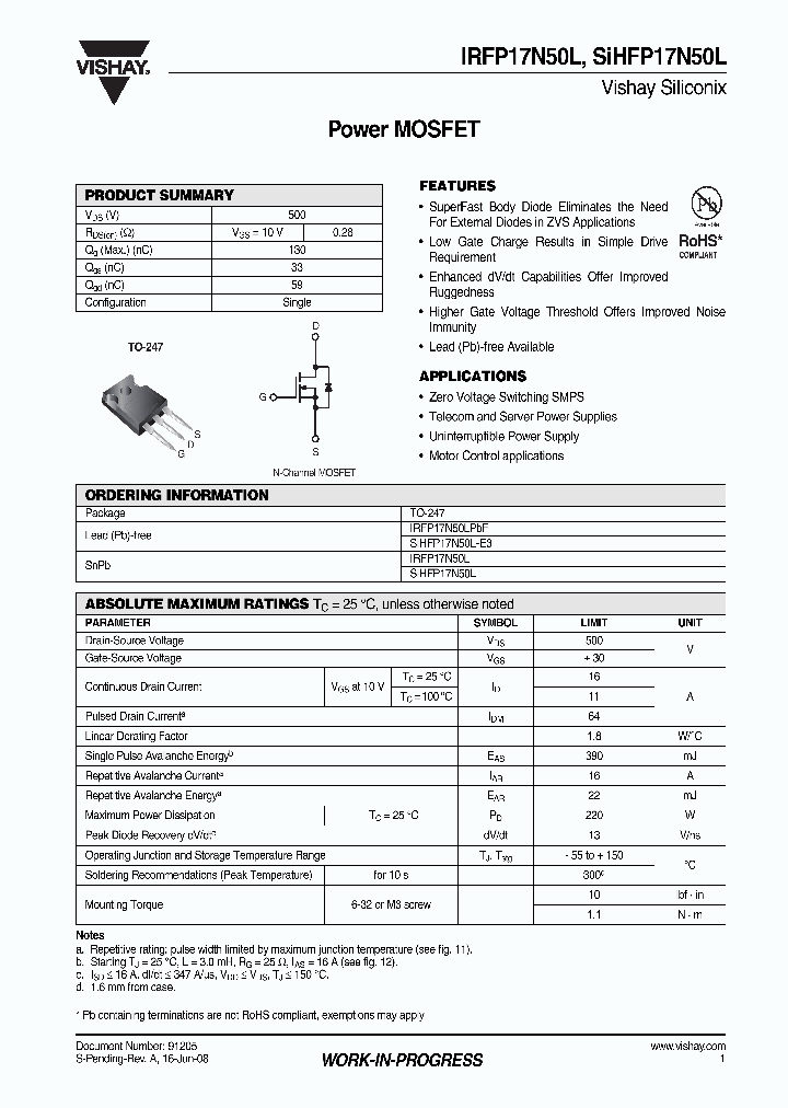 SIHFP17N50L_4258559.PDF Datasheet