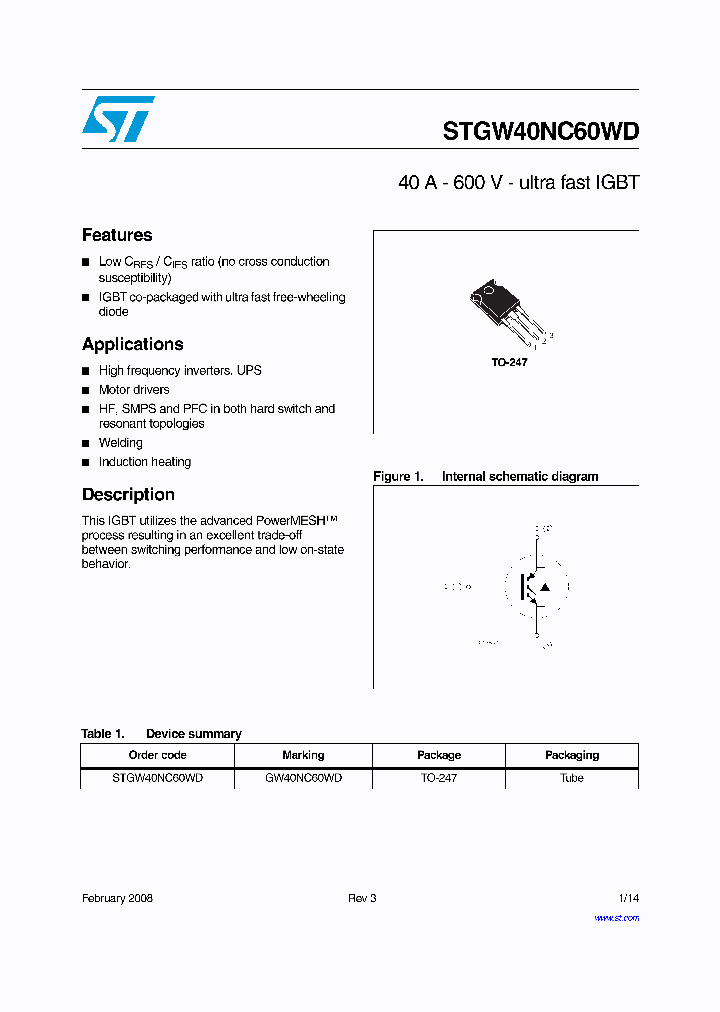 STGW40NC60WD_4415690.PDF Datasheet