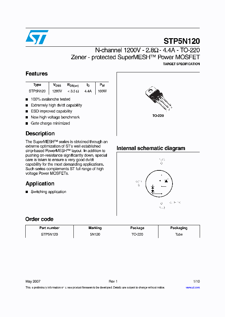 STP5N120_4327825.PDF Datasheet