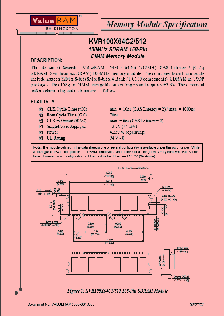 KVR100X64C2_988047.PDF Datasheet