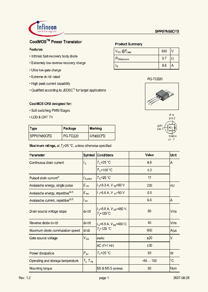 SPP07N60CFD_4983694.PDF Datasheet