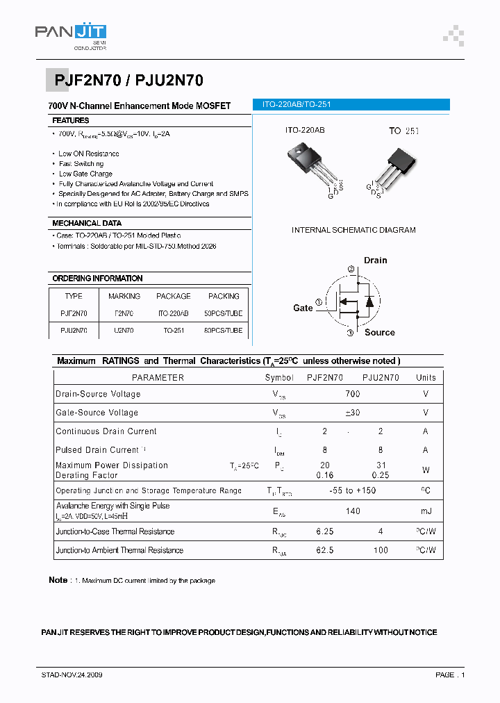 PJF2N70_5000198.PDF Datasheet