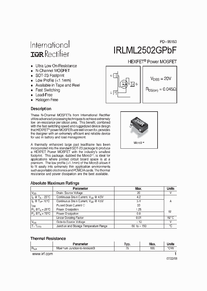 IRLML2502GPBF_5006761.PDF Datasheet