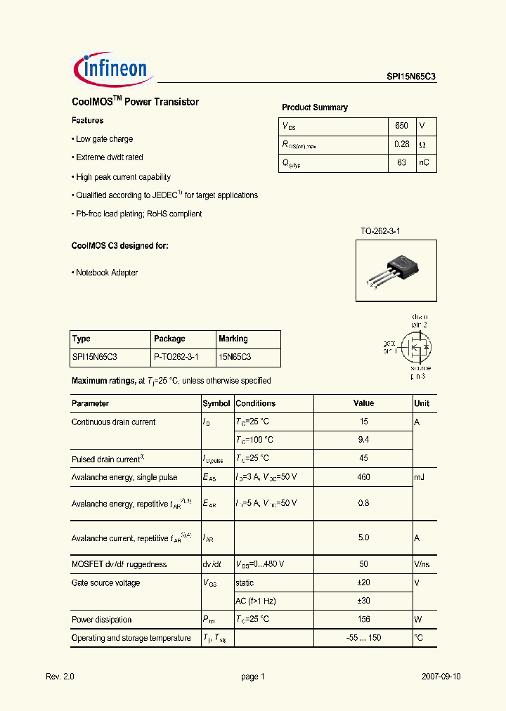 SPI15N65C3_5025601.PDF Datasheet