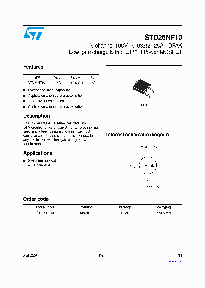 STD26NF10_5036796.PDF Datasheet