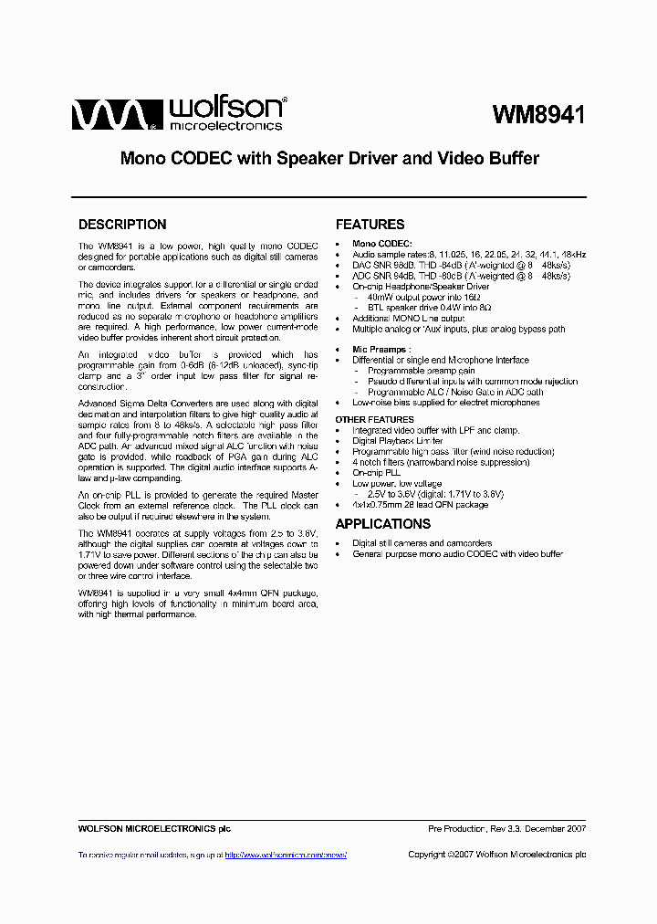 WM8941GEFLRV_3273.PDF Datasheet
