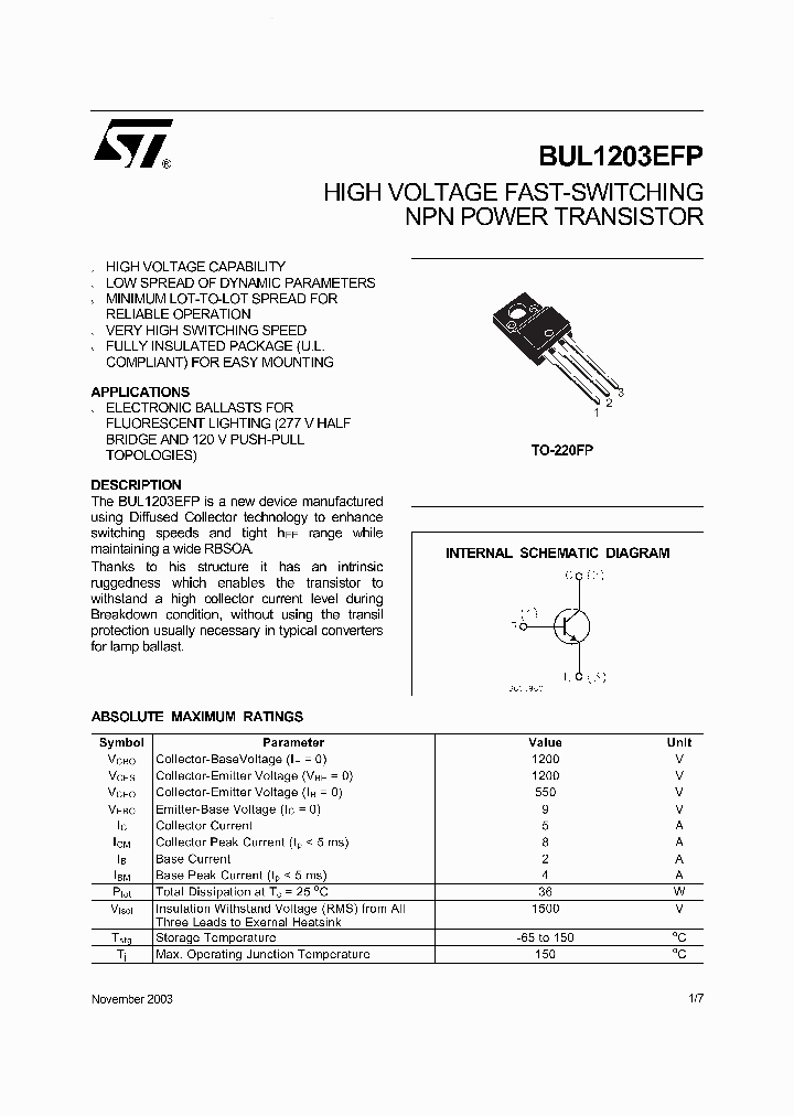 BUL1203EFP_161983.PDF Datasheet