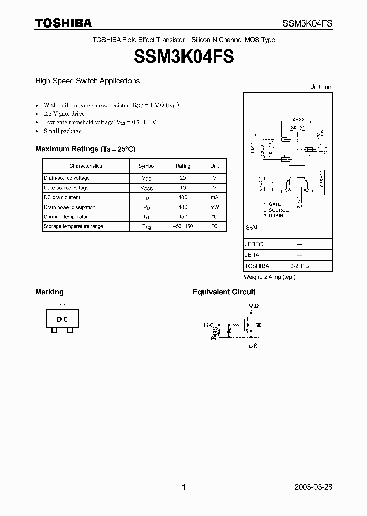 SSM3K04FS_187727.PDF Datasheet