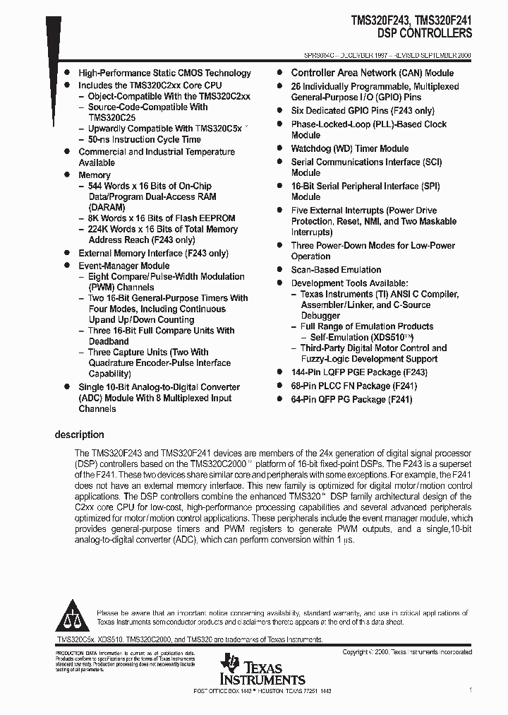 TMS320F241PGA_345927.PDF Datasheet
