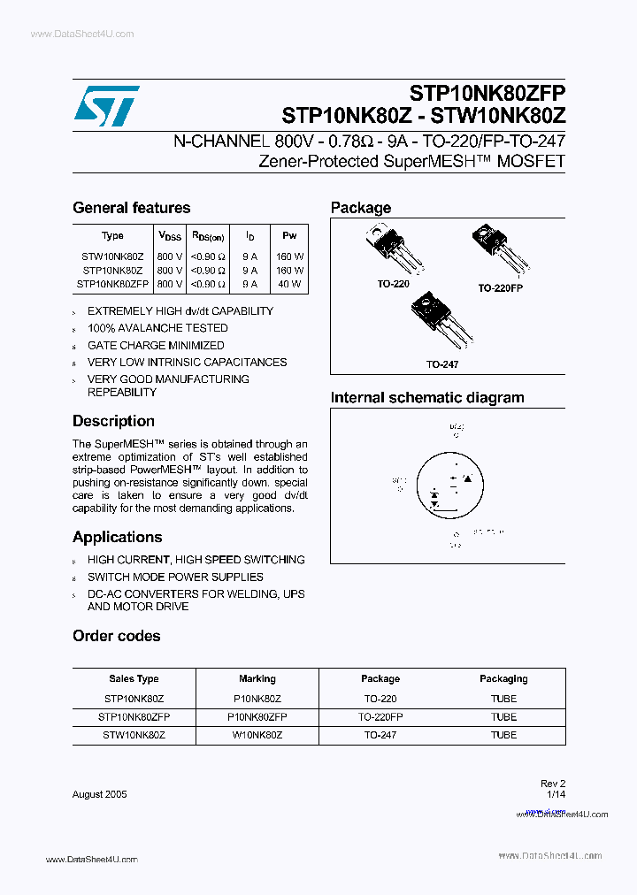 P10NK80Z_259830.PDF Datasheet