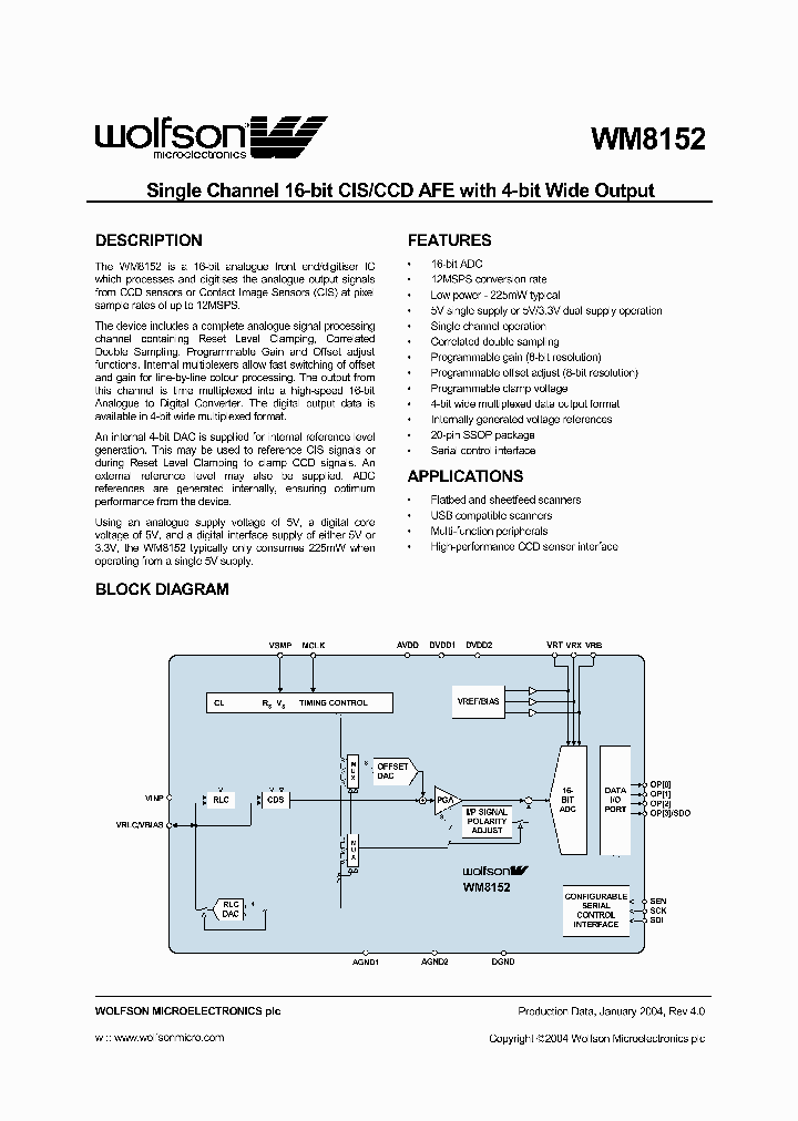 WM8152CDSR_865365.PDF Datasheet