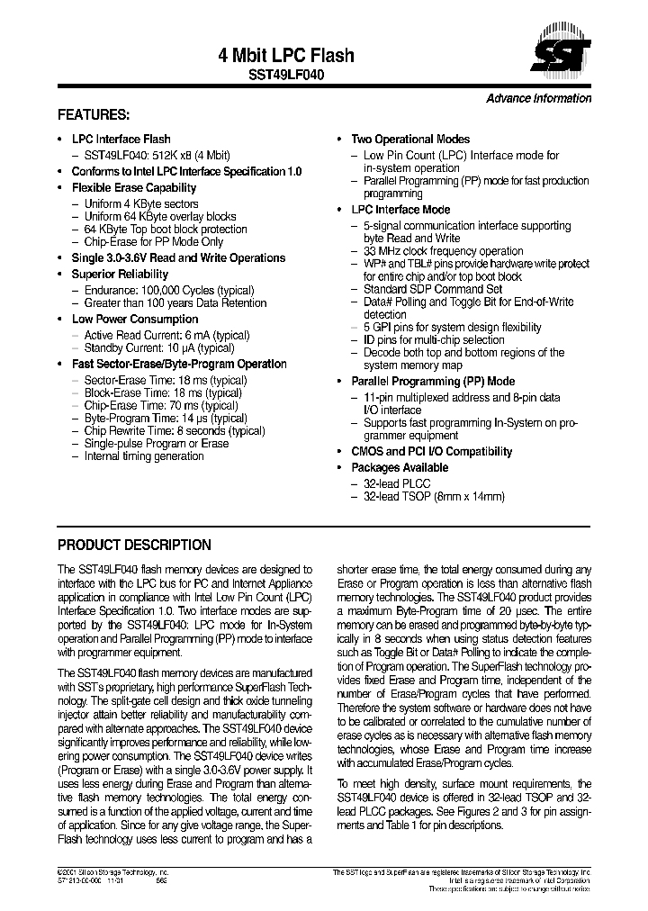 SST49LF040-33-4C-WH_559025.PDF Datasheet