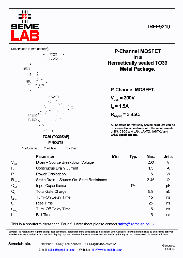 IRFF9210_1029481.PDF Datasheet