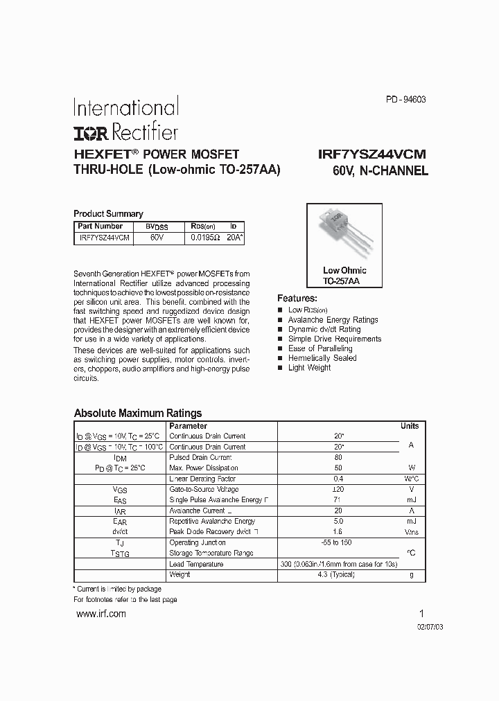 IRF7YSZ44VCM_1230727.PDF Datasheet