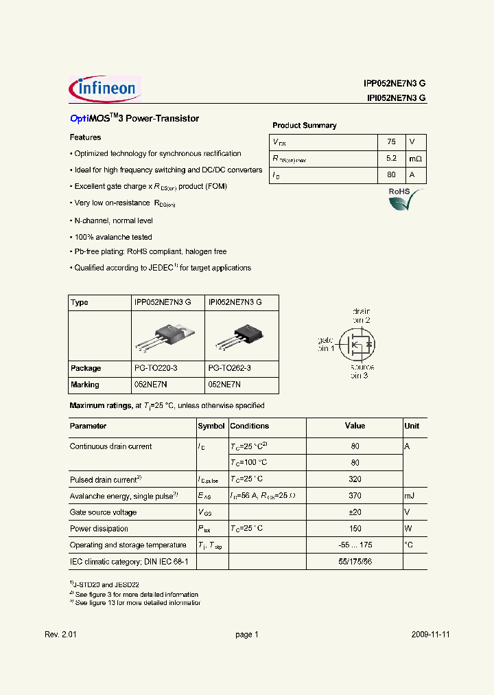 IPP052NE7N3G_1347625.PDF Datasheet