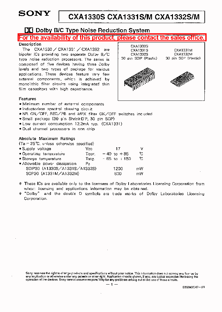 CXA1331SM_1457307.PDF Datasheet