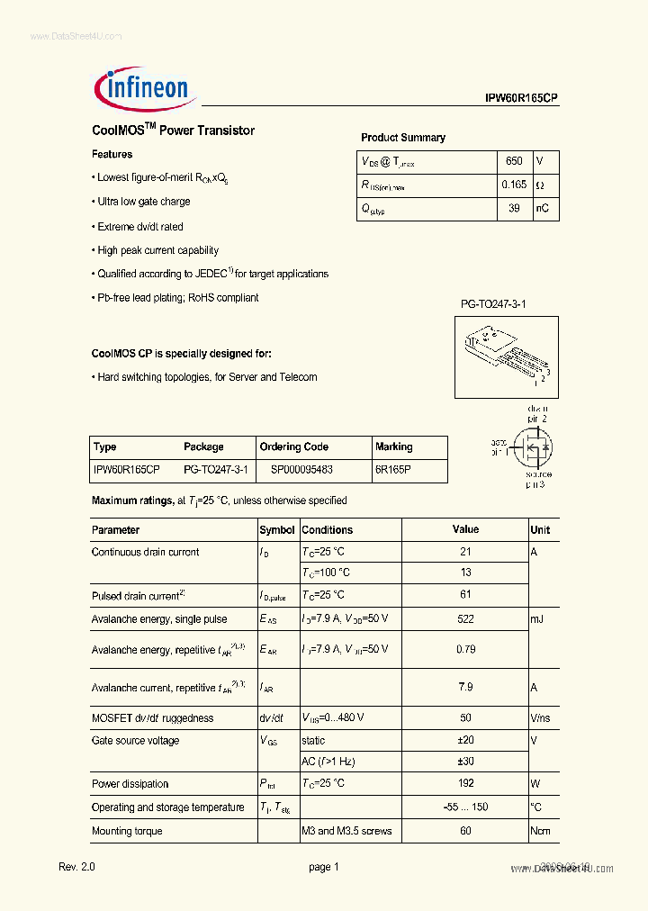 IPW60R165CP_1544986.PDF Datasheet