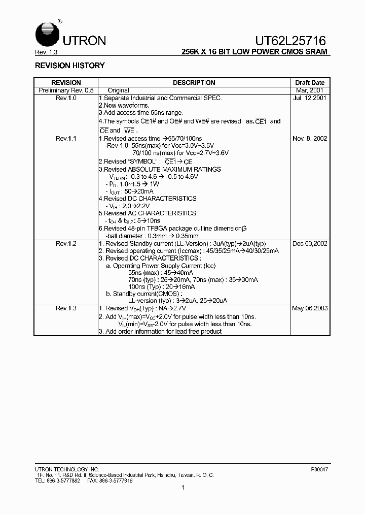 UT62L25716_914668.PDF Datasheet