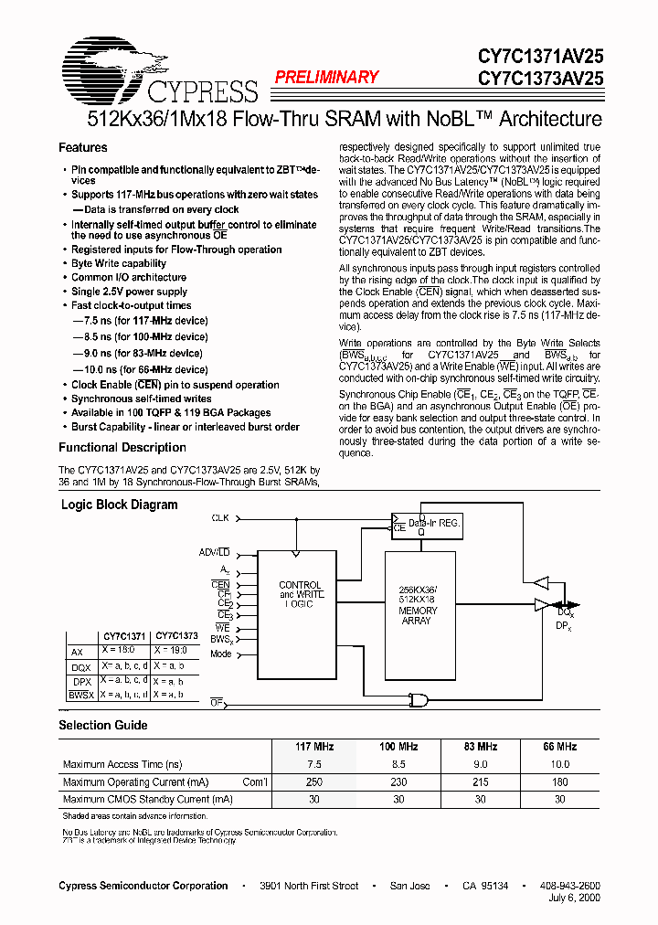 CY7C1373AV25-66AC_1083267.PDF Datasheet