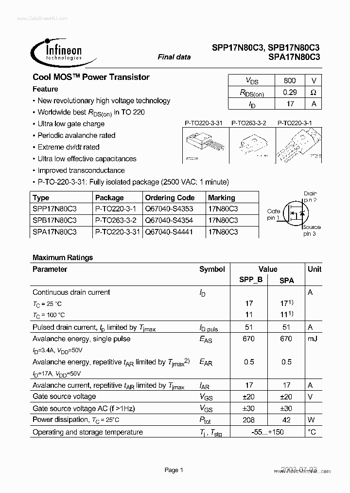 17N80C3_1698415.PDF Datasheet